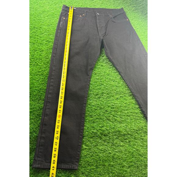 Levi’s Premium Mens 501 Black Button Fly Jeans 36x32 Straight Leg Denim Fit Slim - Picture 11 of 16